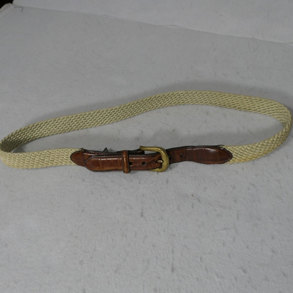 Brighton Womens Belt 38 Tan Brown Woven Braided Croc Embossed Leather Preppy